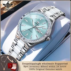 OUPINKE 3283 Women's Watch Elegant Ceramic Strap Luxury Brand Sapphire Calendar Week Waterproof Women Automatic Mechanical Watch