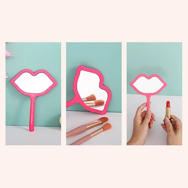 Eyelash Extension Handheld Makeup Mirror Lip Shape Makeup Vanity Mirror With Handle Hand Mirror SPA Salon Compact Mirrors