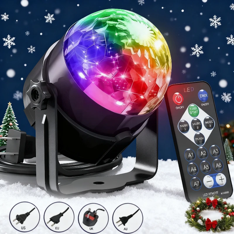 

Светодиодный сценический диско-светильник со звуковой активацией, вращающийся DJ-шар с дистанционным управлением, цветная атмосферная лампа для вечеринки для дома, КТВ, бара, Рождества