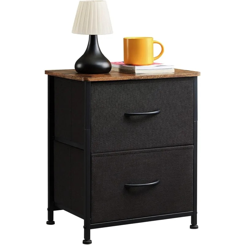 Nightstand with 2 Drawers, Bedside Table Small Dresser with Removable Fabric Bins for Bedroom Nursery Closet Living Room