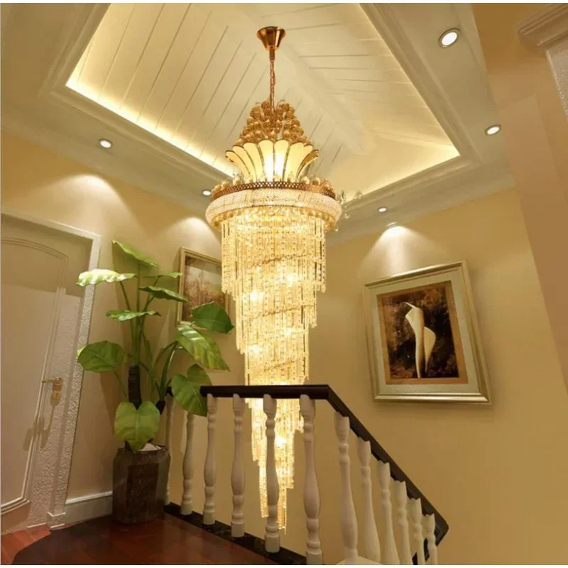 K9 Crystal Large Gold Imperial Chandelier for Hotel Hall Living Room Staircase Hanging Pendant Lamp European Big Lighting
