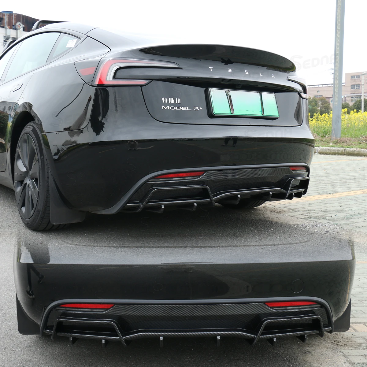 Tesla 2024 Model3 Highland Bodykit diffusore Matzwarte Achterste posteriori tipo di sovrapposizione labbra Uiterlijk accessori Upgradatie