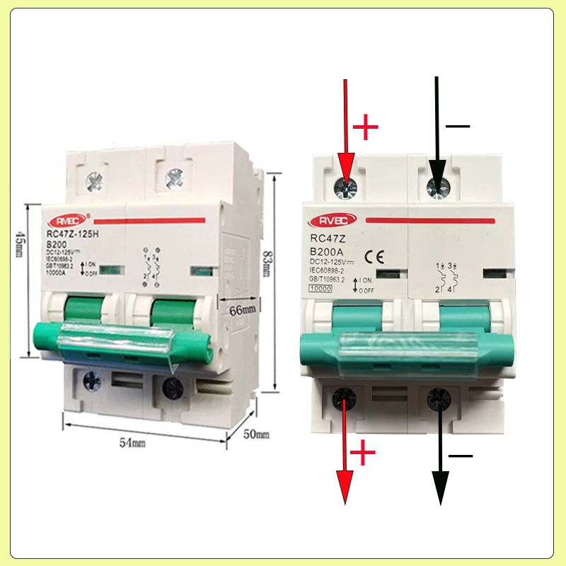 2-pole DC Circuit Breaker Protection Switch for 12V-125V Electric Vehicle Solar Circuit RV Yacht Golf Cart Battery Protection