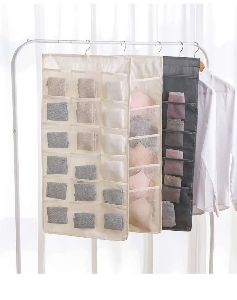 6Pockets Hanging Underwear Organizer Clothes Non-woven Closet Storage Folding Bag Socks Door Double-sided Wardrobe Organizer