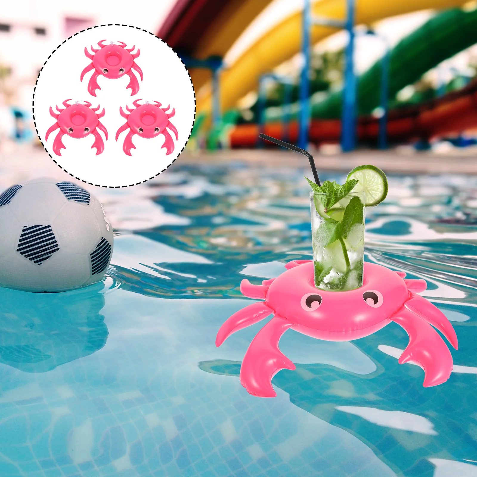 3Pcs Pool Getränkehalter Aufblasbare Wasser Tasse Untersetzer Krabben Form Cartoon Schwimmenden Getränkehalter Pool Zubehör für Strandpartys