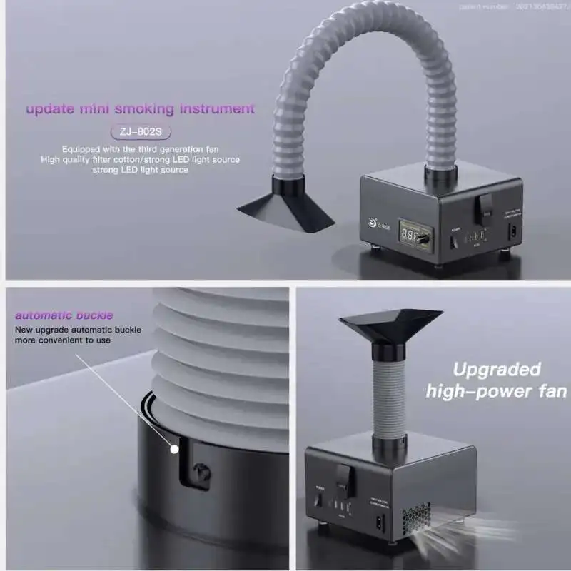 ZJ-802S سطح المكتب آلة استخلاص الدخان 110 فولت 220 فولت أداة التدخين سبيكة لحام لحام العادم لأدوات تنقية امتصاص الدخان