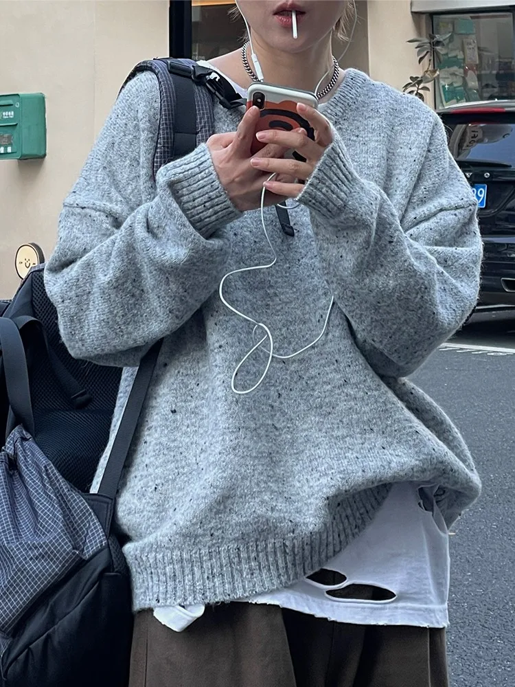 

Loose V-ne Knitted Sweater Women's aron Color Dot Pattern Comfortable Slimming Effect Street Sle Long Sve Knitwear