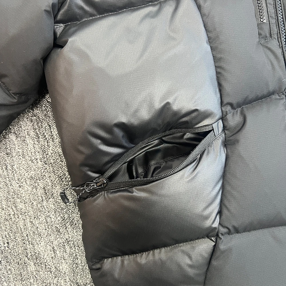 SY-71 موجة سترة منتفخة سوداء دافئة للرجال سميكة الشتاء هوديي عارضة أزياء أسفل معطف ملابس الشارع الشهير