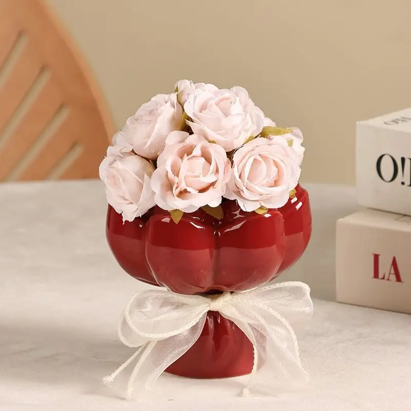 

Elegant Hand-Held Vase Ceramic Centerpiece for Entryway & TV Stand - Living Room Floral Arrangement Decor