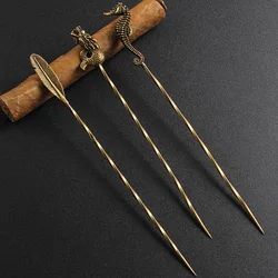 Retro Brass Cigar Pass Needle Cigar Smoker Portable Dredge Drilled Creative Perfect Cigar Draw Needle Cigar Tool