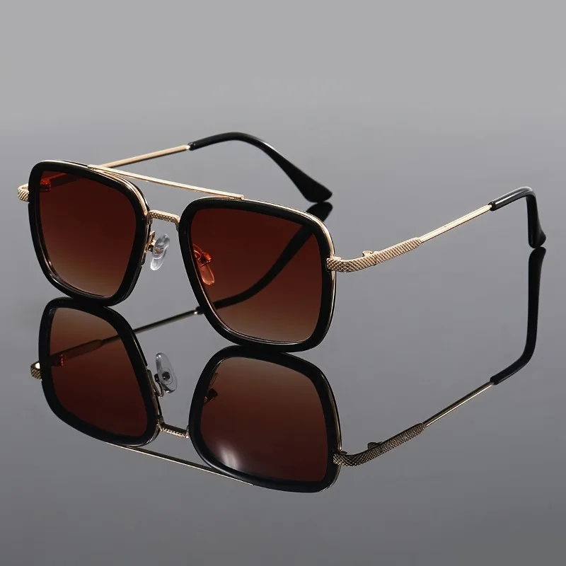 Übergroße Herren-Modebrille mit quadratischem Rahmen, dunkel bis bernsteinfarben, Tönung für lässige Streetwear-Modeaccessoires, stilvolle Brille – Detail 3