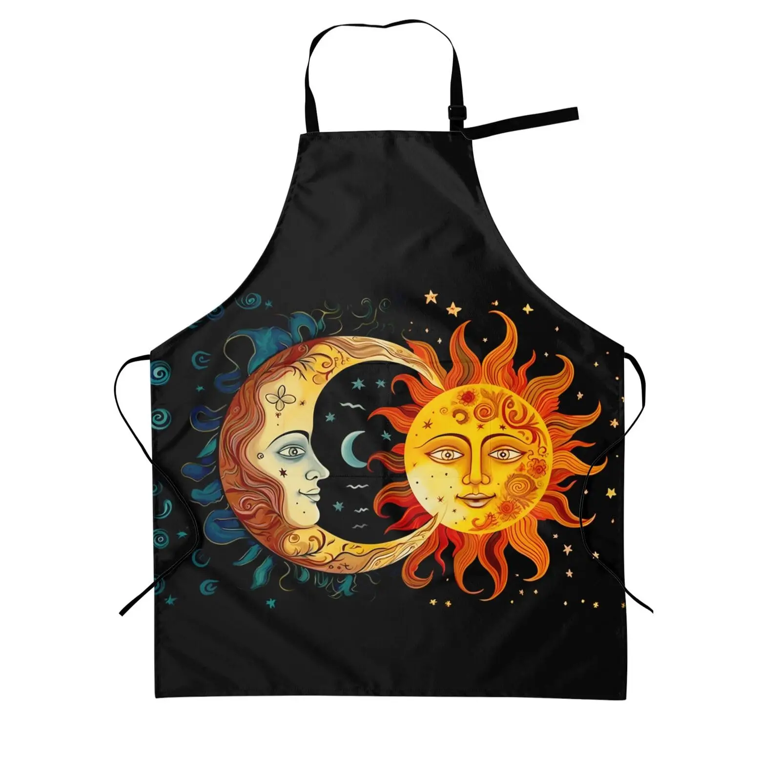 

Sun Moon Stars Adjustable Apron with Pockets, Chef Bib for Cooking