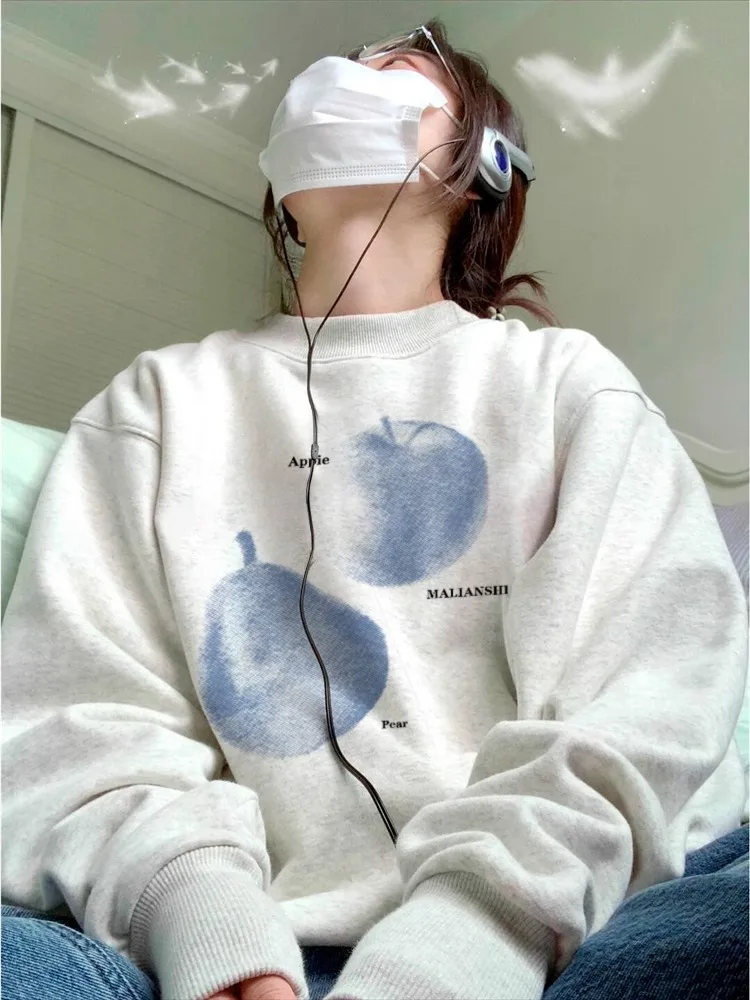 

Корейская женская толстовка с капюшоном, повседневная мода, базовый принт, свободный свободный универсальный студенческий топ с длинными рукавами, осень-зима