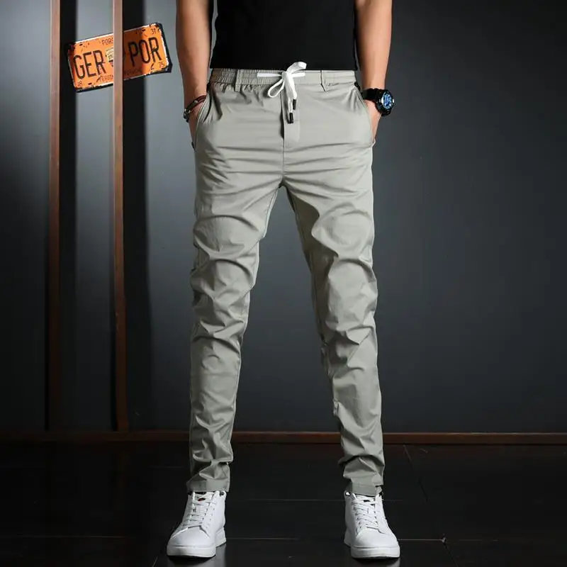 

Men's Slim-Fit Casual Pants Elastic Korean Straight Male Travel Trousers Autumn Daily Street Outdoor Hiking Fishing Workwear
