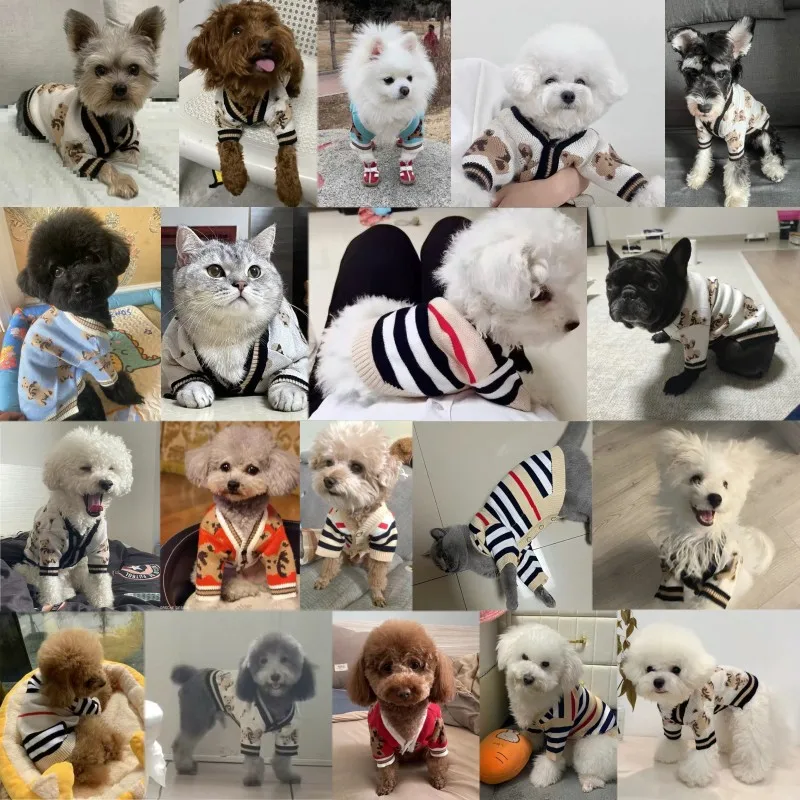 Pet Dog Sweater Luxury Dog Clothes Winter Puppy Knitted Coat Cute Striped Dog Sweater Warm Pet Cardigan French Bulldog Dog Coat