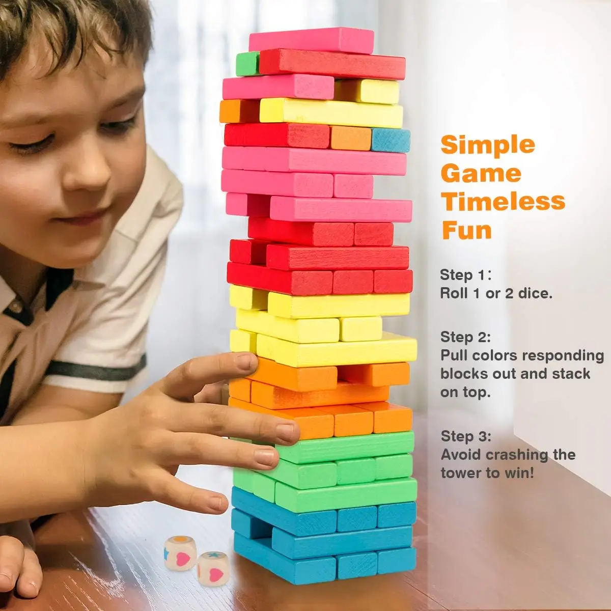 Wooden Blocks Stacking Game with Storage Bag, Toppling Colorful Tower Building Blocks Balancing Puzzles Montessori Toys Learning