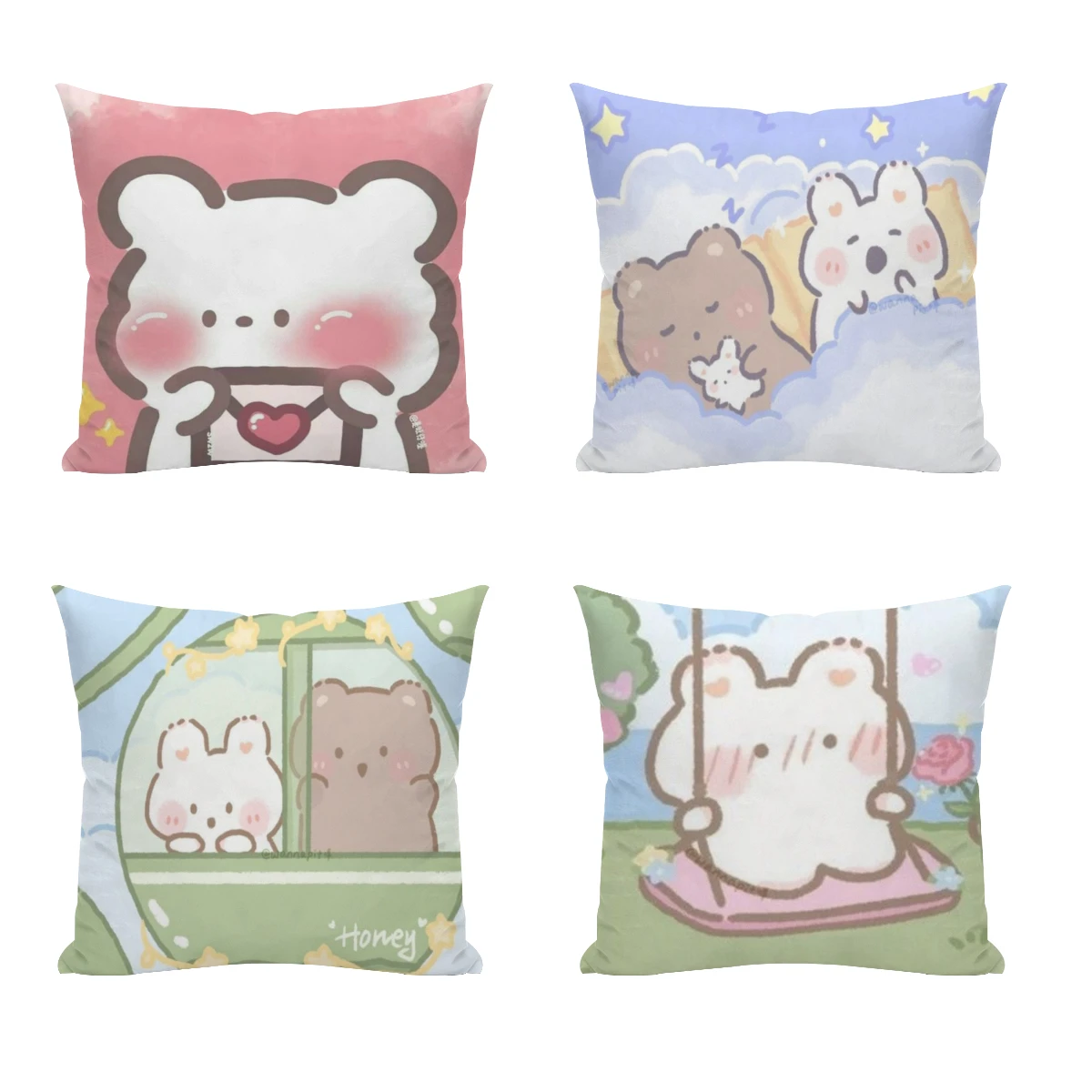 

Cute Bear Rabbit Tapestry Healing Warmth Pillow Cushion Case Dakimakura Cover Decorative Sleeping 45x45cm