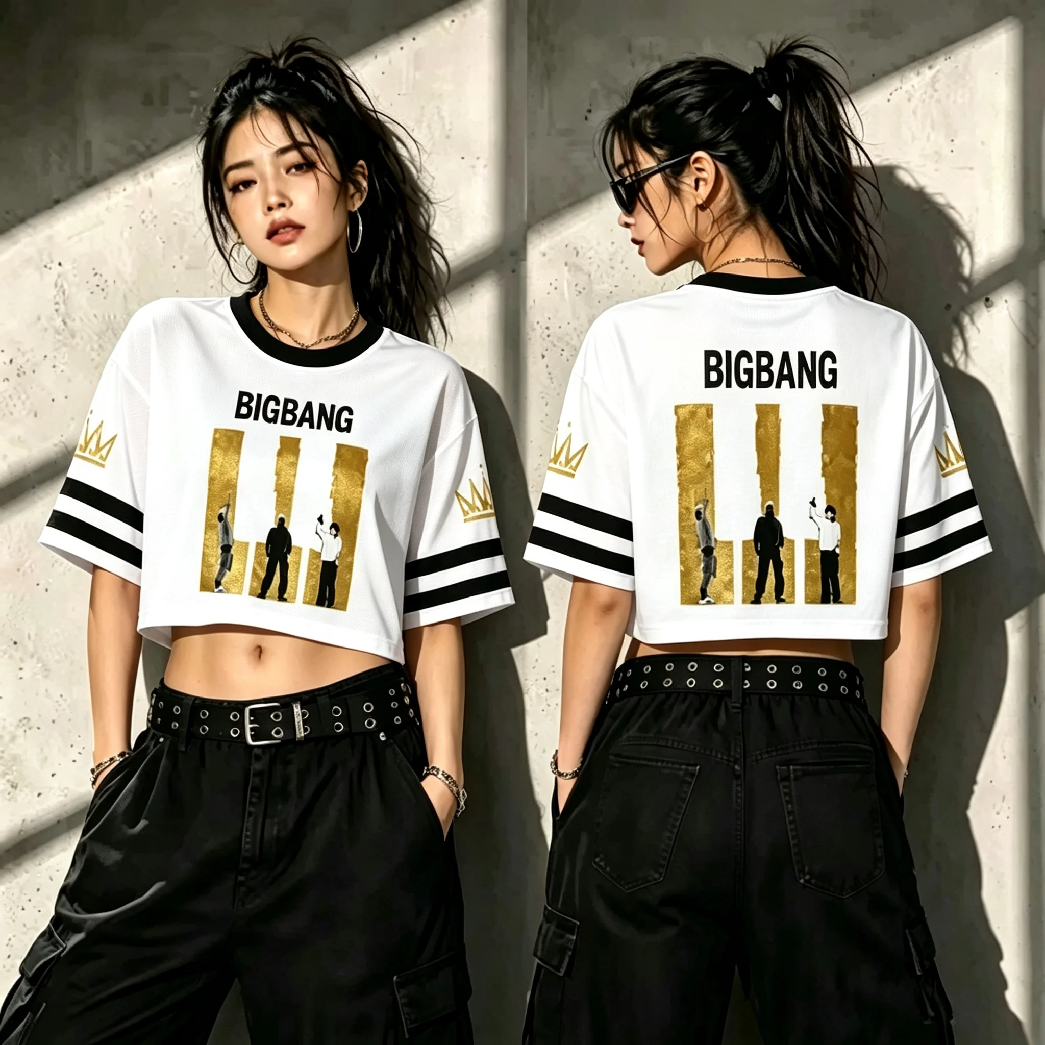 Kpop BIGBANG World Tour 2026-2027 Crop-Top T-Shirt Damen Kurzarm Krone Lightstick-Druck Konzert-Fan-Jersey Street Tee – Detail 5