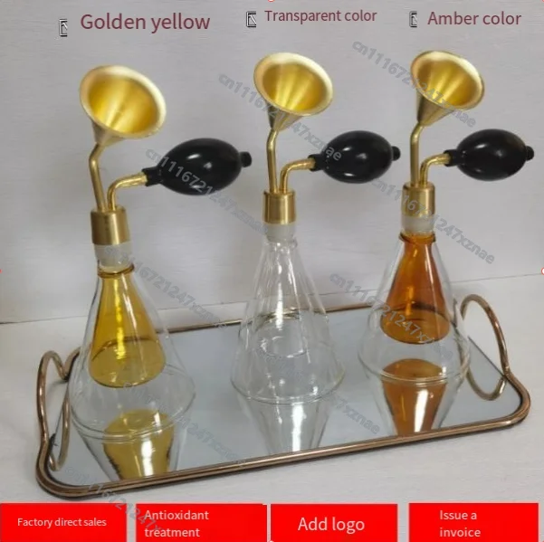 Creative Glass Scent Bottle Brass Decor Double Layer 80ml Smell Vessel for Perfume Essential Oil Liquor Coffee Bean Aroma Test