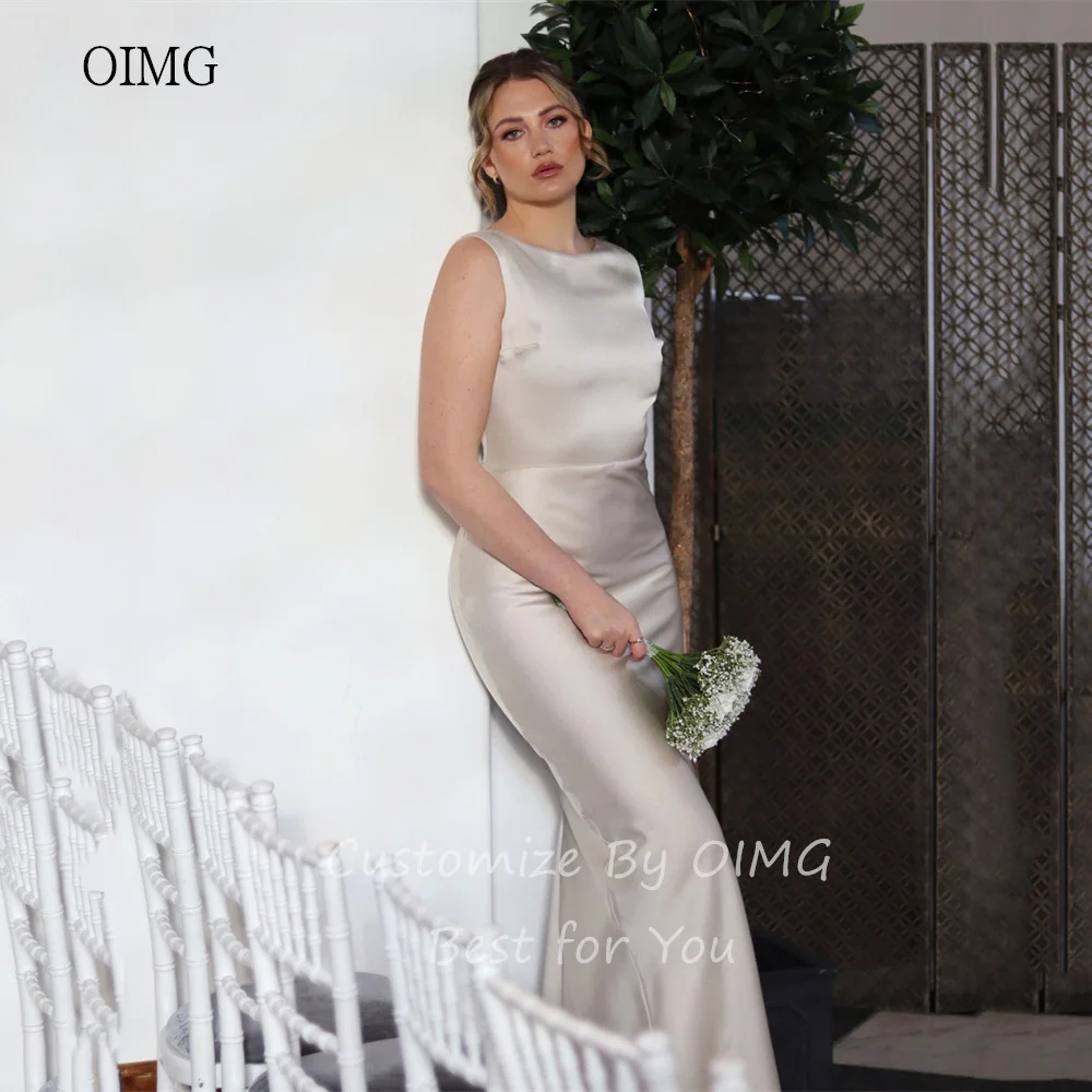 OIMG-Robe de Mariée Sirène en Ivoire Simple, Col Rond, Robes de Demoiselle d'Honneur, Dos aux, Quelle que soit la Robe Éducative Personnalisée