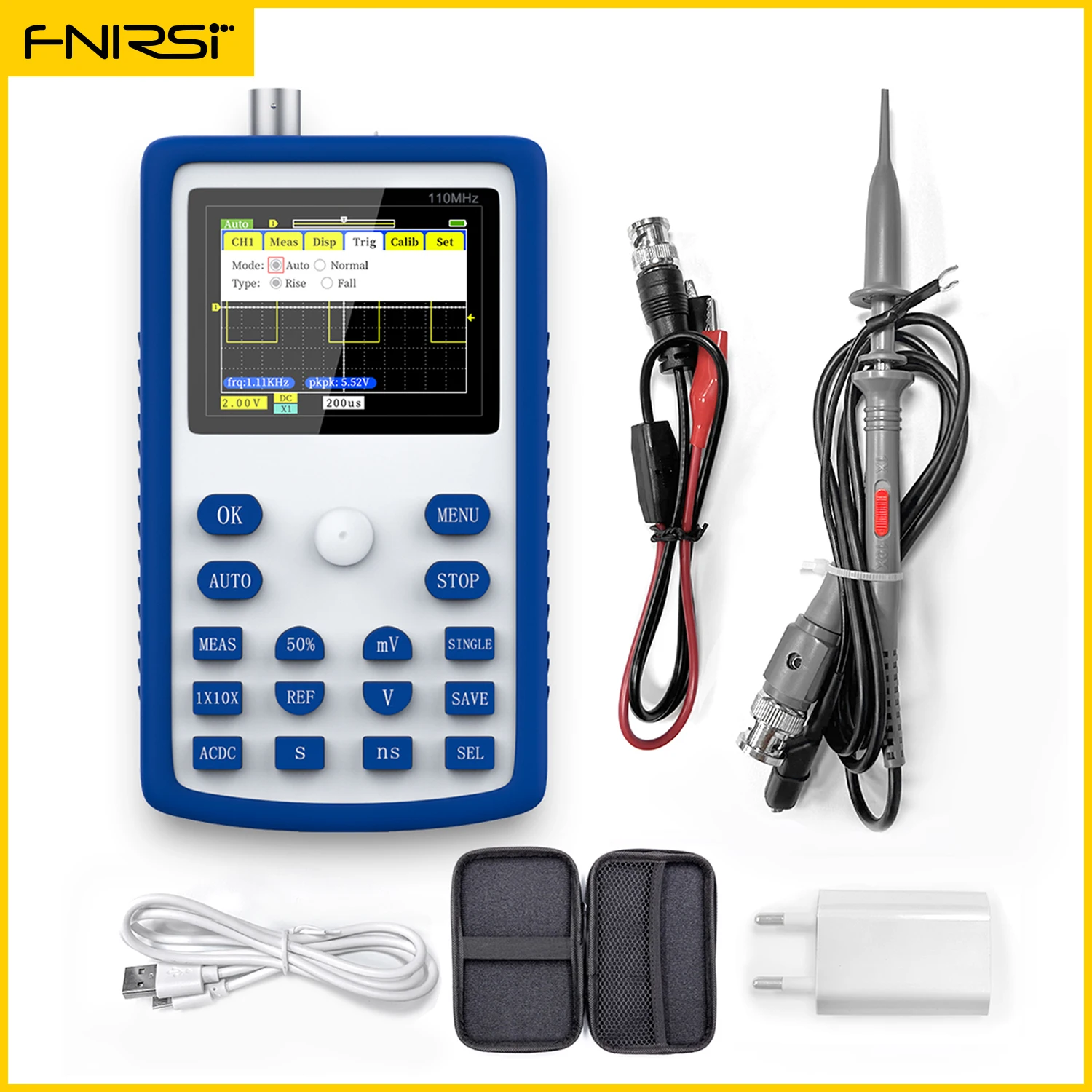 FNIRSI-1C15 Professional Digital oscilloscope 500MS/s Sampling Rate 110MHz Analog Bandwidth Auto Adjust Support Waveform Storage