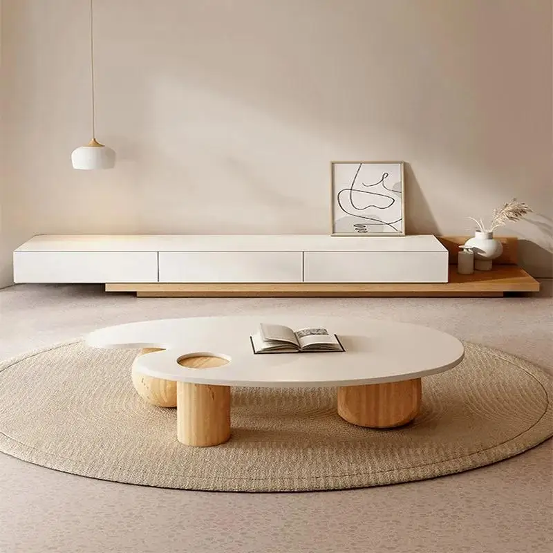 Nordic designer villa light luxury living room solid wood coffee table, modern creative style customized coffee shop set