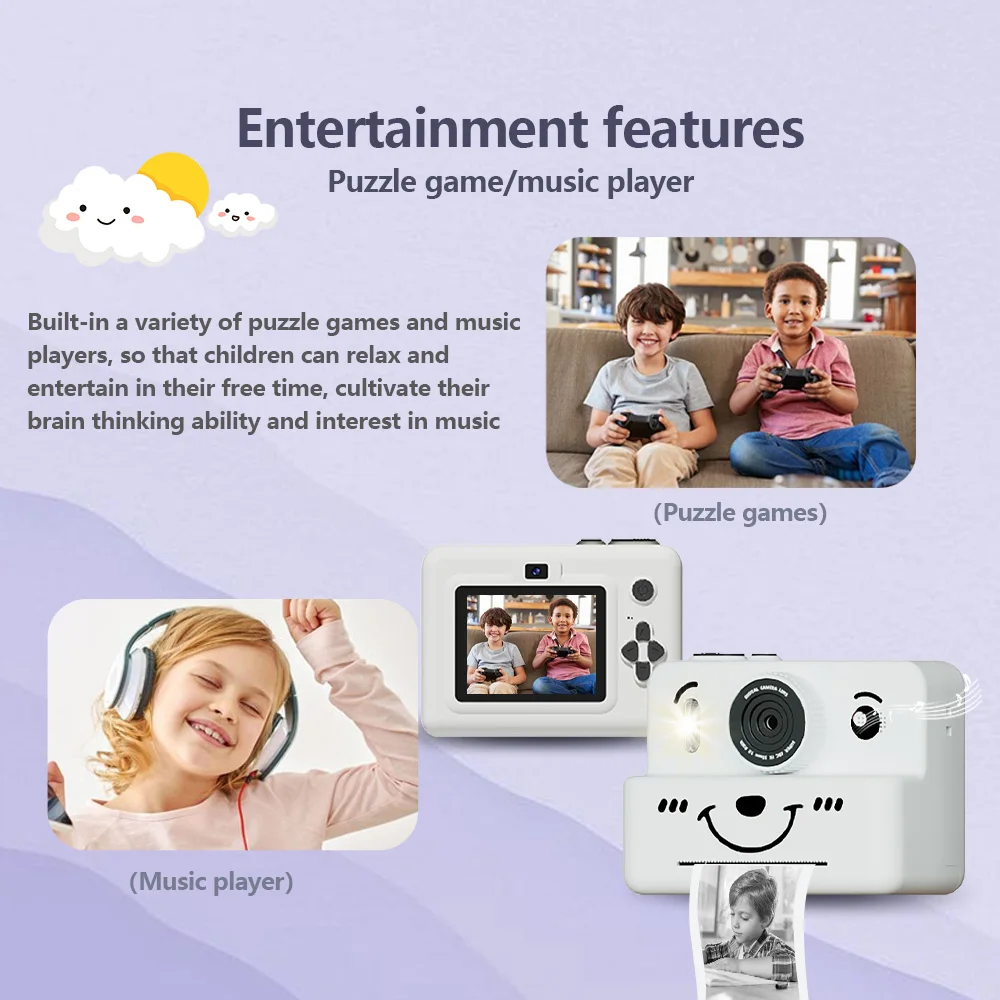 kids Instant print camera with 32GB memory card,photo&video&puzzle games & music,perfect gift for boys and girls aged 4+