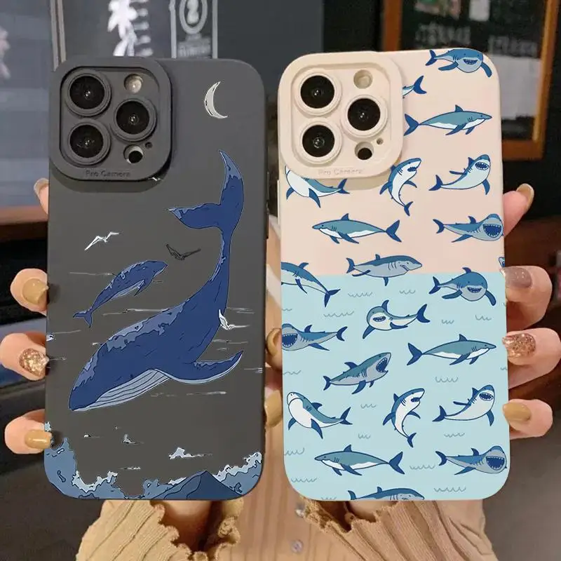 

Whale Swimming Silicone Phone Case Anti-slip Soft TPU Phone Protective Cover for IPhone 16 Pro Max 15 Pro 14Plus 13 12 11 XR X