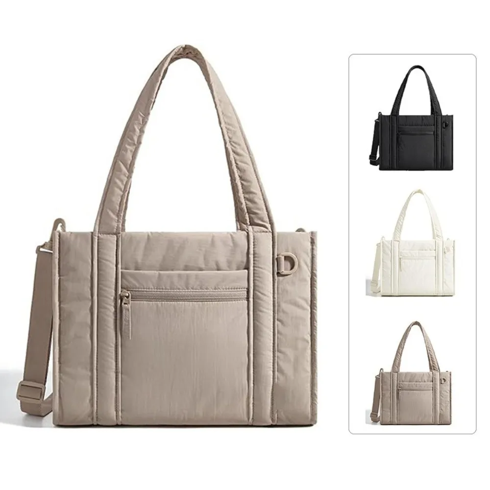 Nylon Puffer Tote Bag for Women Large Capacity Water-resistant Puffy Handbag Casual Lightweight Commuting Bags