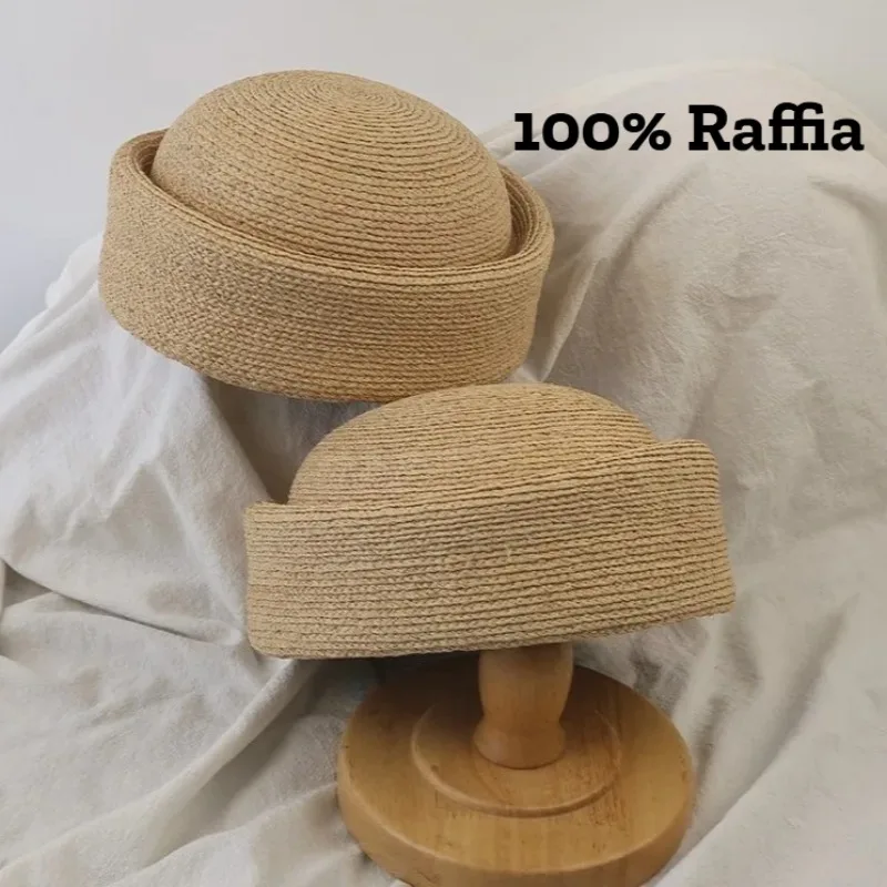 

Новая женская летняя шляпа-федора из 100% натуральной рафии 2026 года, французская ретро-шляпа-котелок с куполообразным верхом, пляжная соломенная шляпа для отпуска