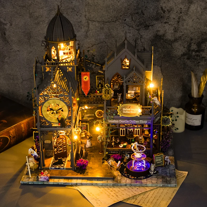 Retro diy de madeira em miniatura casas de boneca estatuetas 3d puzzle kit montagem com móveis casa casas de bonecas para amigo presente natal