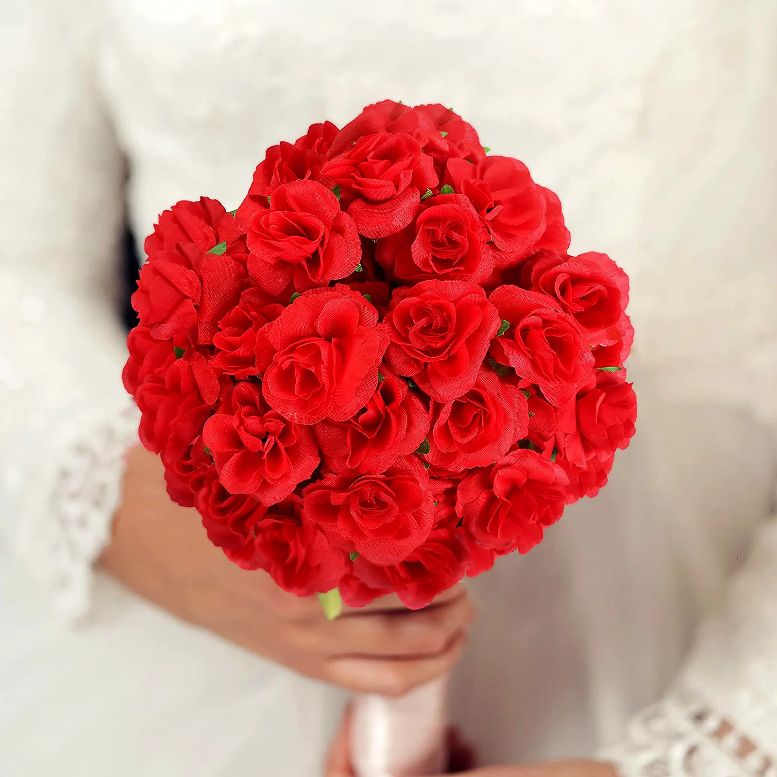 

50Pcs Artificial Silk Rose Heads Red Fabric Wedding Decoration Lifelike Tossing Table Flowers Silk Rose Head