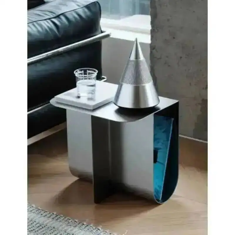 Small TV Style Side Table Hestora Stainless Steel Sofa Bedside Compact Tray Table for Nordic Bedroom Living Room Small Spaces