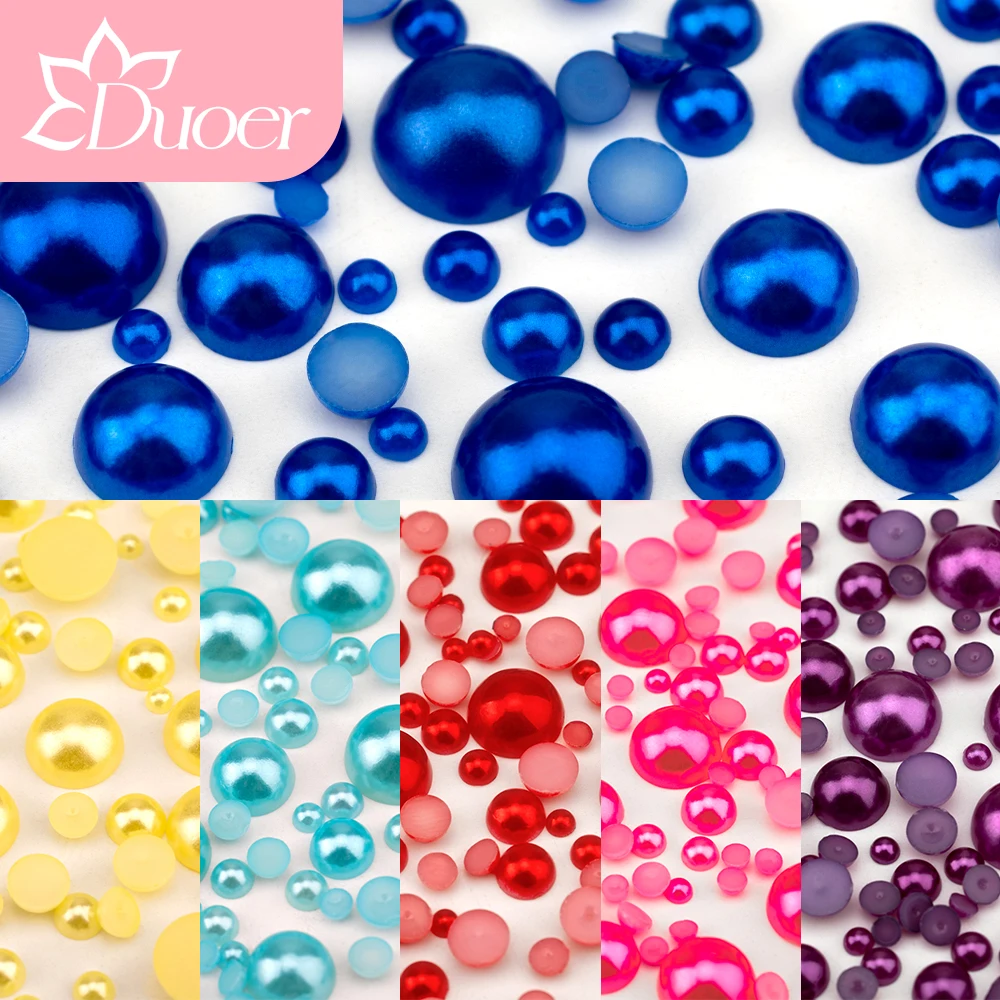 DUOER Bulk Wholesale 2.5-10mm Multicolor ABS Imitation Pearls Half Round Plastic Flat Back  For DIY Craft Nail Art Decoration