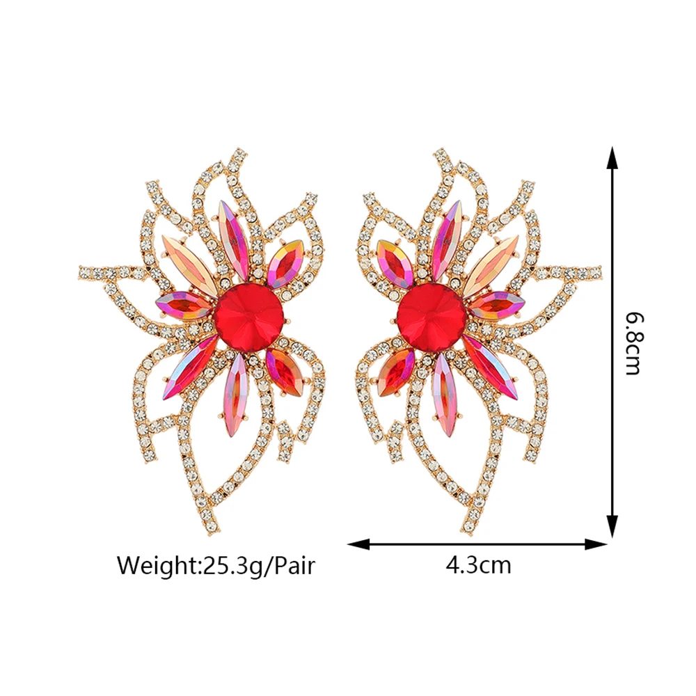 Luksusowe przesadzone geometryczne kwiaty w całości z kryształowego szkła dekoracyjne kolczyki sztyfty dla kobiet seksowna elegancka modna biżuteria