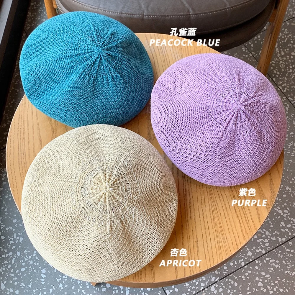 Spring And Summer Female Berets Caps Knitting 56-58cm Solid Color Boina Painter Hat Dome Breathable Young Women Fashion BL0096