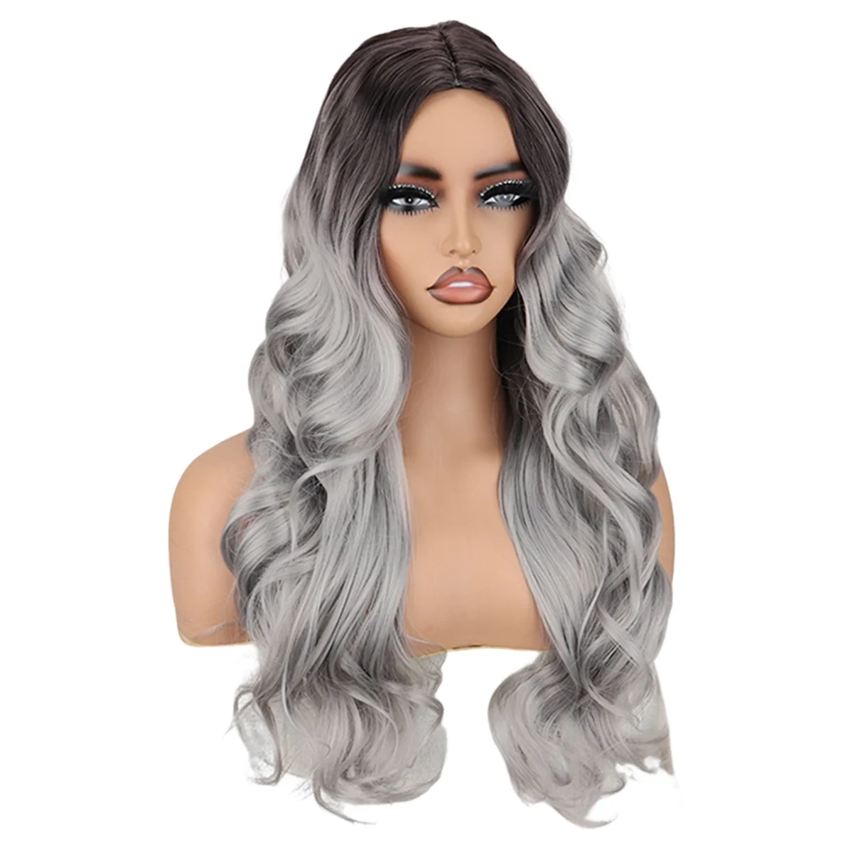 A79I Wig Long Wavy Synthetic Wigs No Bangs Cosplay Daily Use Heat Resistant Fiber for Women