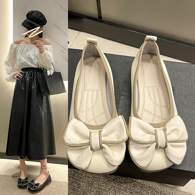 Large Size Women's Shoes Bean Shoes Women's Spring Soft Sole Fat Feet Wide Fat Single A Slip-on Shoes