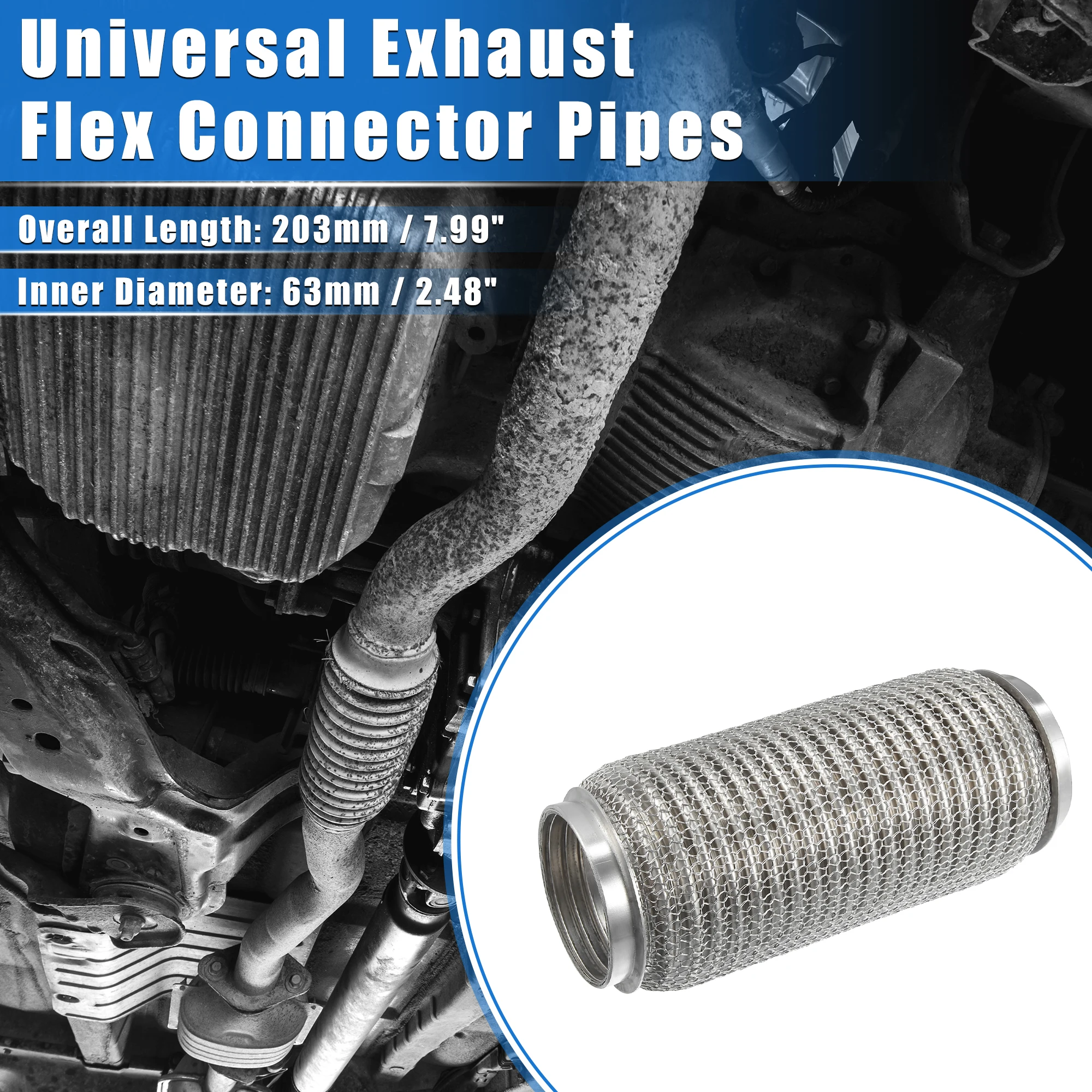 

UXCELL автомобильная выхлопная гибкая труба 63x203 мм выхлопная гибкая соединительная труба сильфон универсальный для автомобиля прочный нержавеющая сталь серебристый