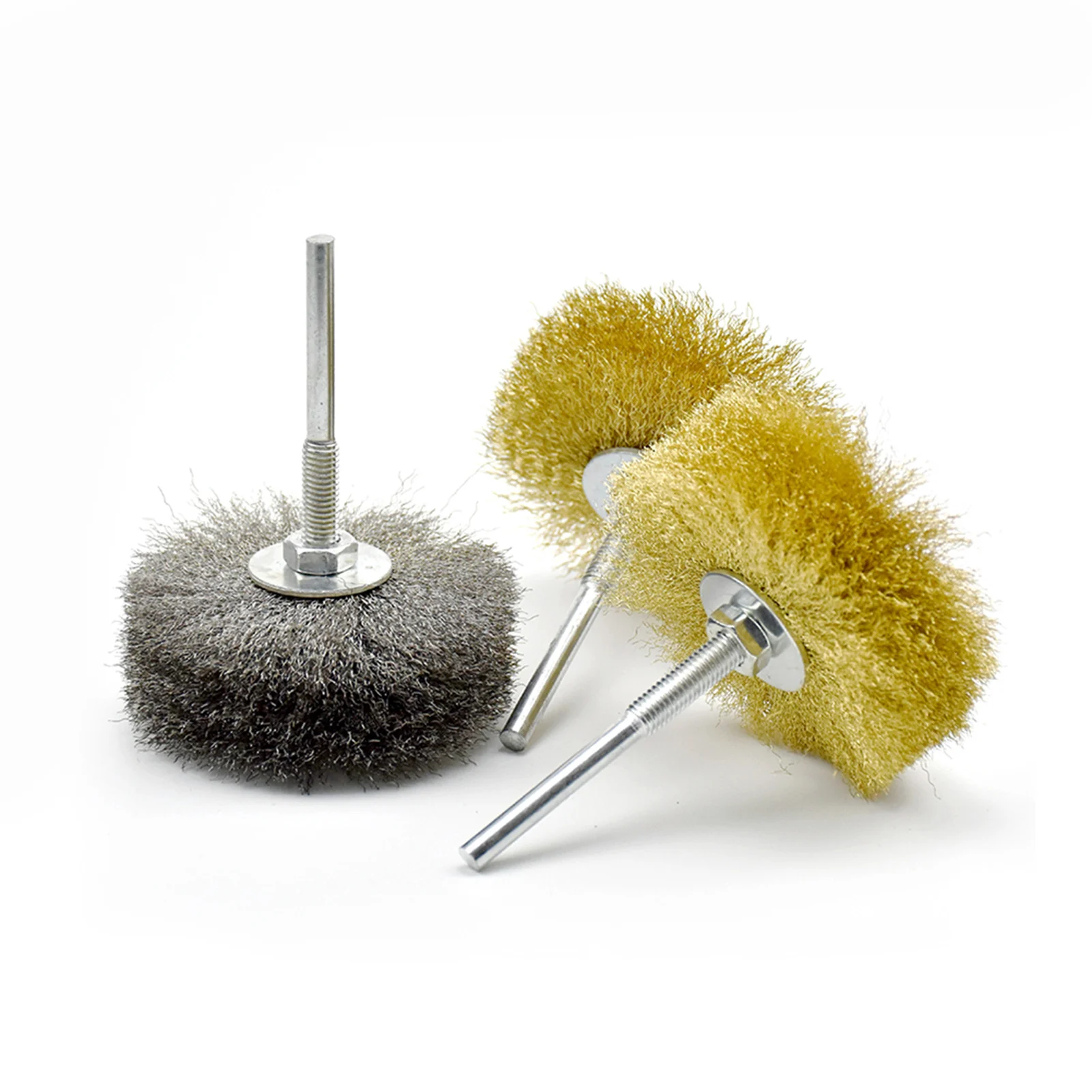 Steel Wire Brush Brass Plated Wheels Brushes with Rod Polish Drill Rotary Tools Metal Rust Removal Polishing Brush Accessories