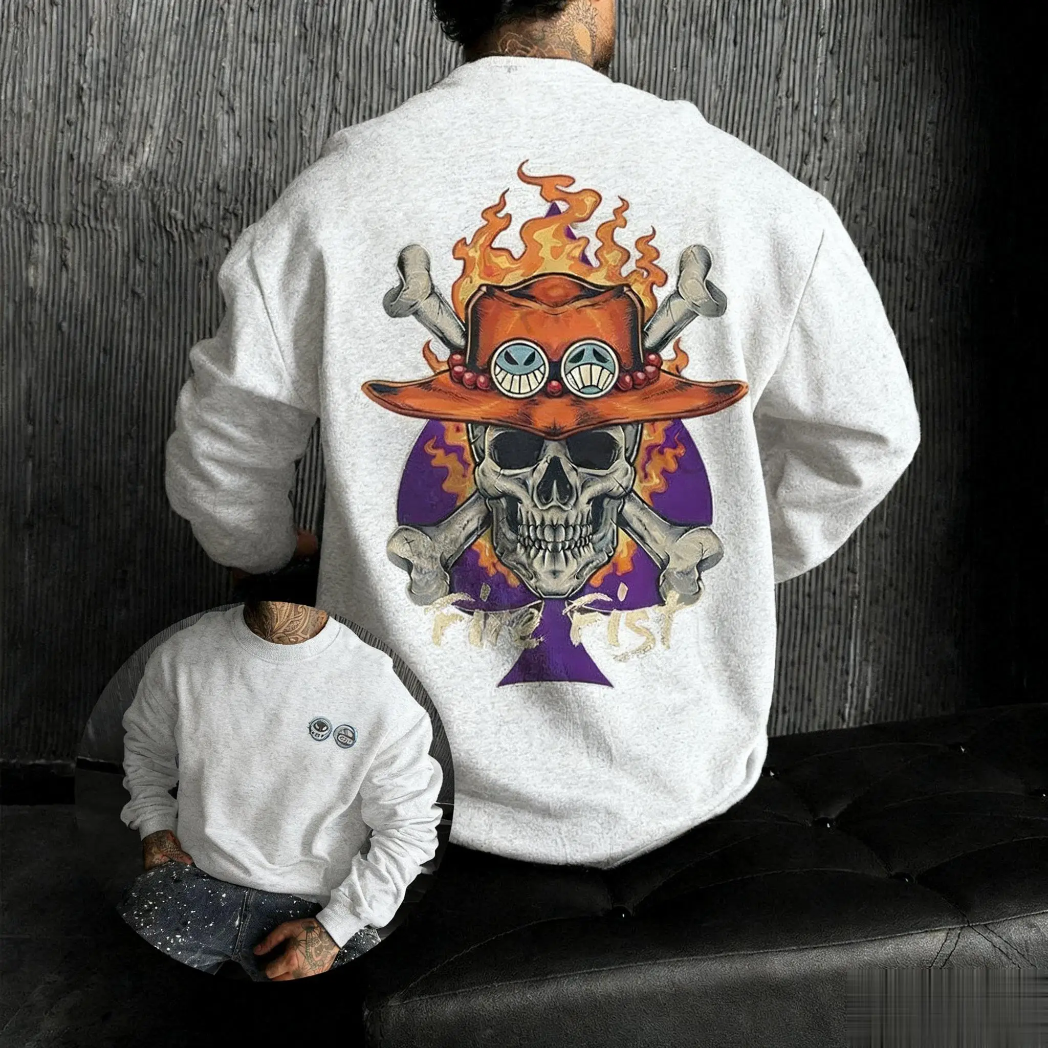 المتضخم خمر قطعة واحدة أنيمي طباعة الرجال النساء البلوز البلوز هوديي الشارع الشهير تأثيري رياضة الخريف موضة Y2k الملابس #3