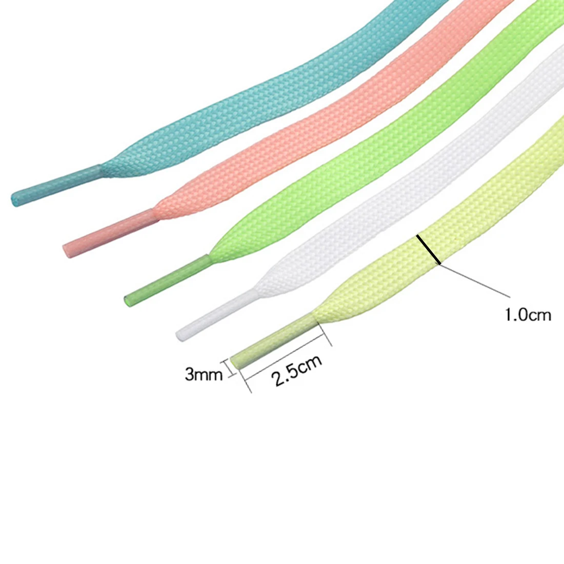 スニーカー用の明るいフラット靴ひも、蛍光靴ひも、暗闇で光る、夜の色、1ペア