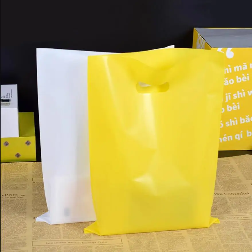 

50pcs/pack Candy Color Plastic Bags Portable Shopping Bag Gift Packaging Clothing Shoe Box Packing Bag