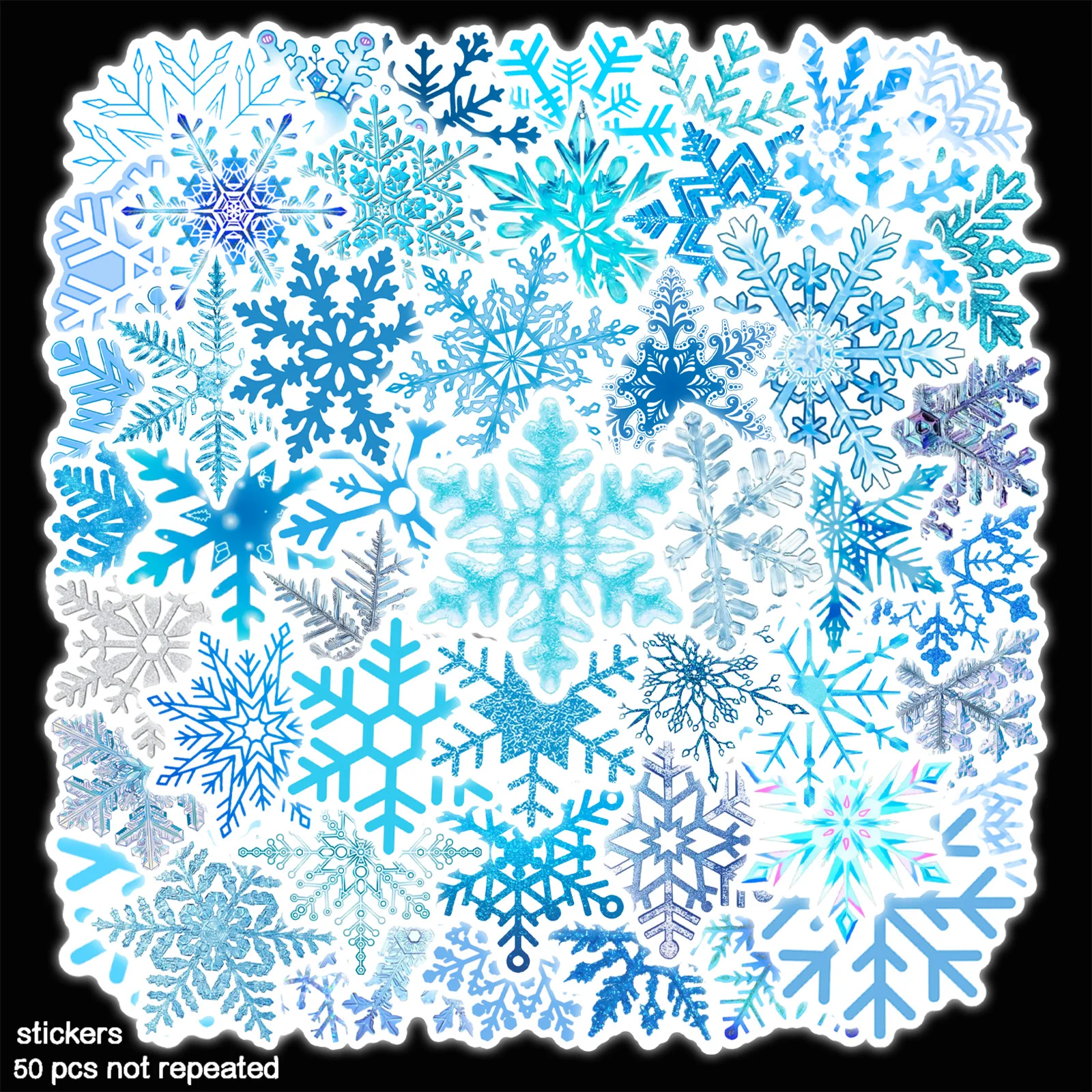 50 romantic snowflake window graffiti stickers refrigerator mobile phone shell water glass waterproof non-repetitive tear off st