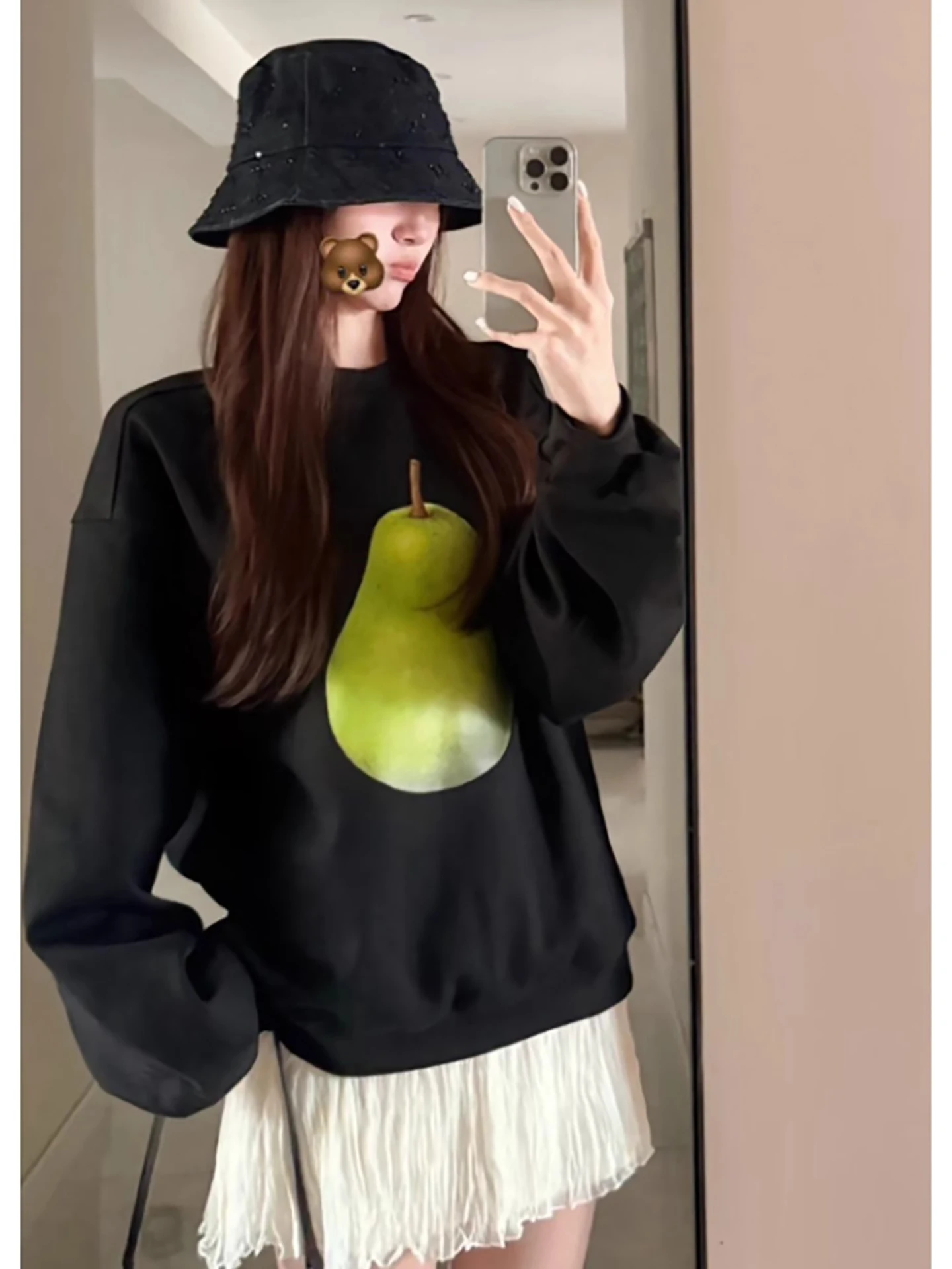 

Laid-ba Sle Fruit Print Oversize Long Sve Sweatirt Jaet Женский повседневный круглый пуловер Ne на осень