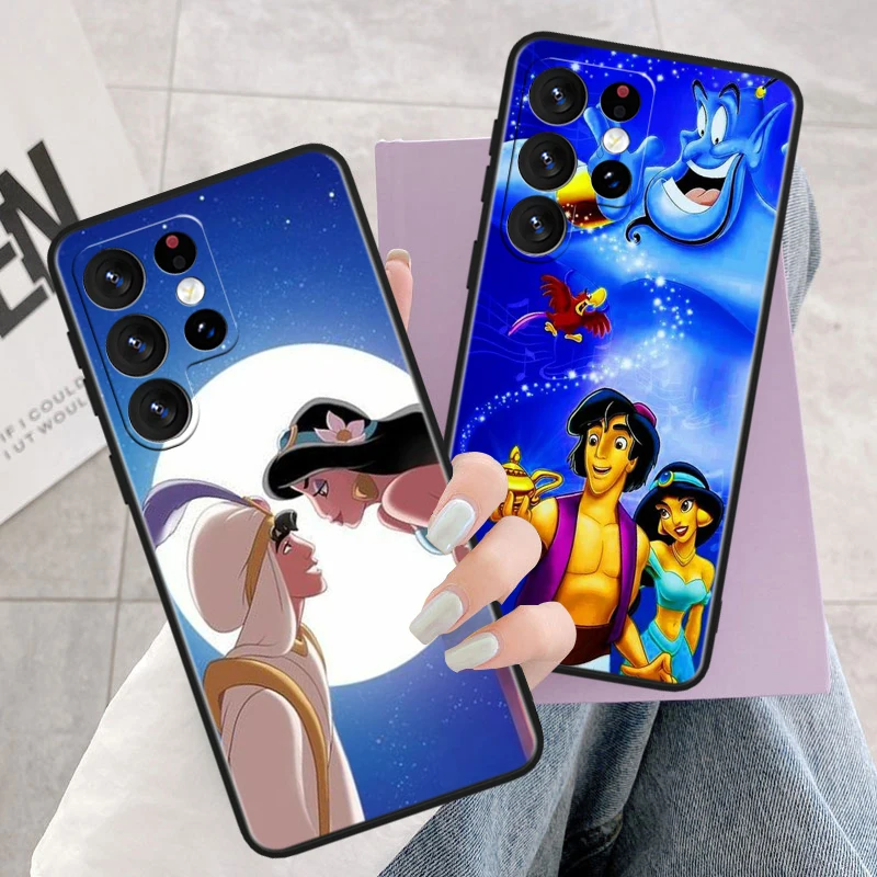 Disney Aladdin Lamp For Samsung Galaxy S23 S22 S21 S20 FE S10 S10e S9 S8 Ultra Plus Lite Black Soft Cover Phone Case