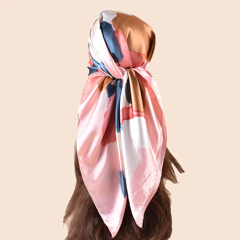 Hohe Qualität Schal Satin Seide Quadrat Schal Frauen Blume Halstuch Damen Stirnband Haar Bands Drucken Foulard Hijab Wraps Bandana – Detail 15