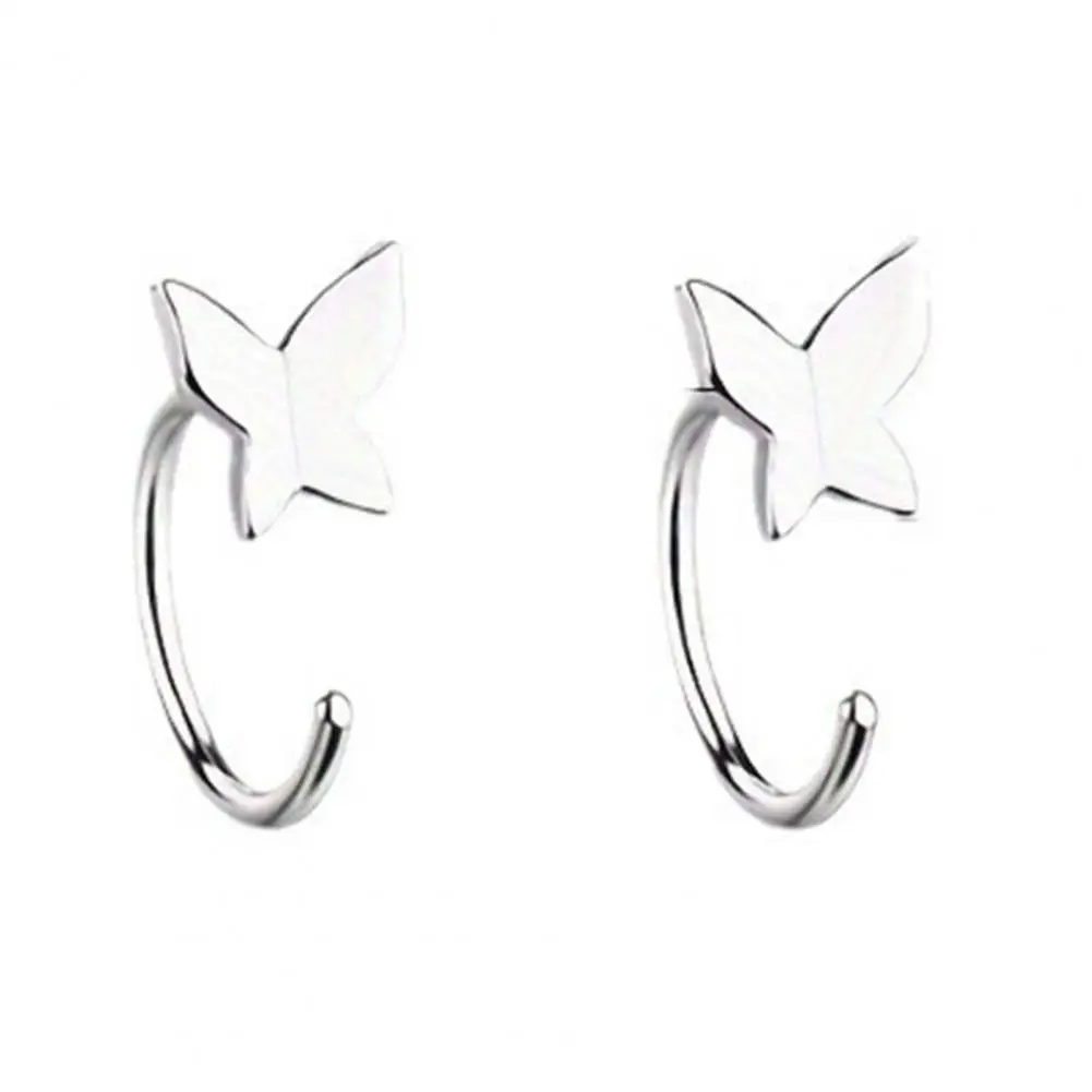 Alloy Stud Earrings Butterfly Design Earrings for Women Circle Shape Open-type Jewelry Easy Wear Accessories for Commuting