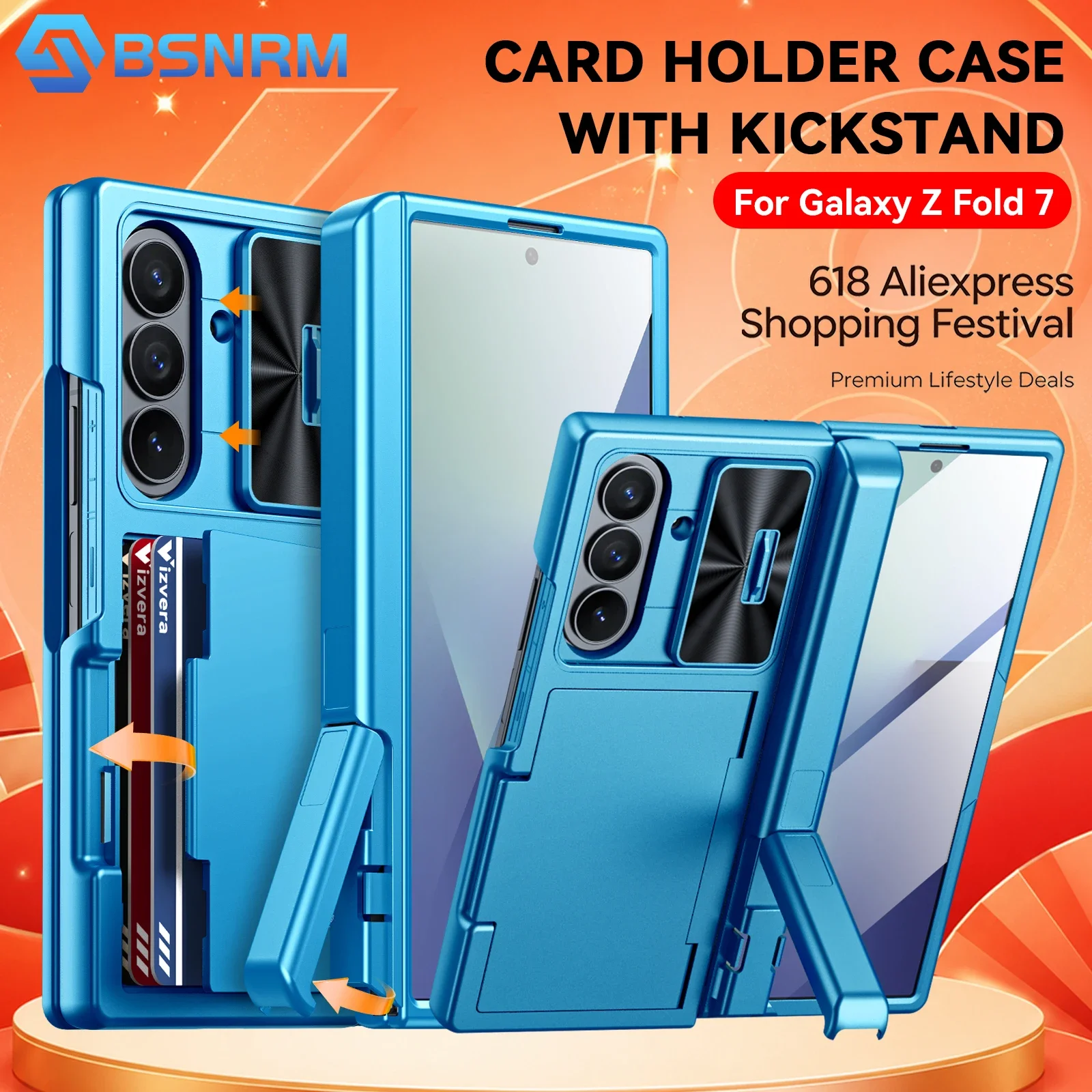 

618 Hot Deals for Samsung Galaxy Fold 7 Phone Case,with RFID Cards Holder,Bracket,Camera Cover,Shockproof Wallet Case-Sky Blue