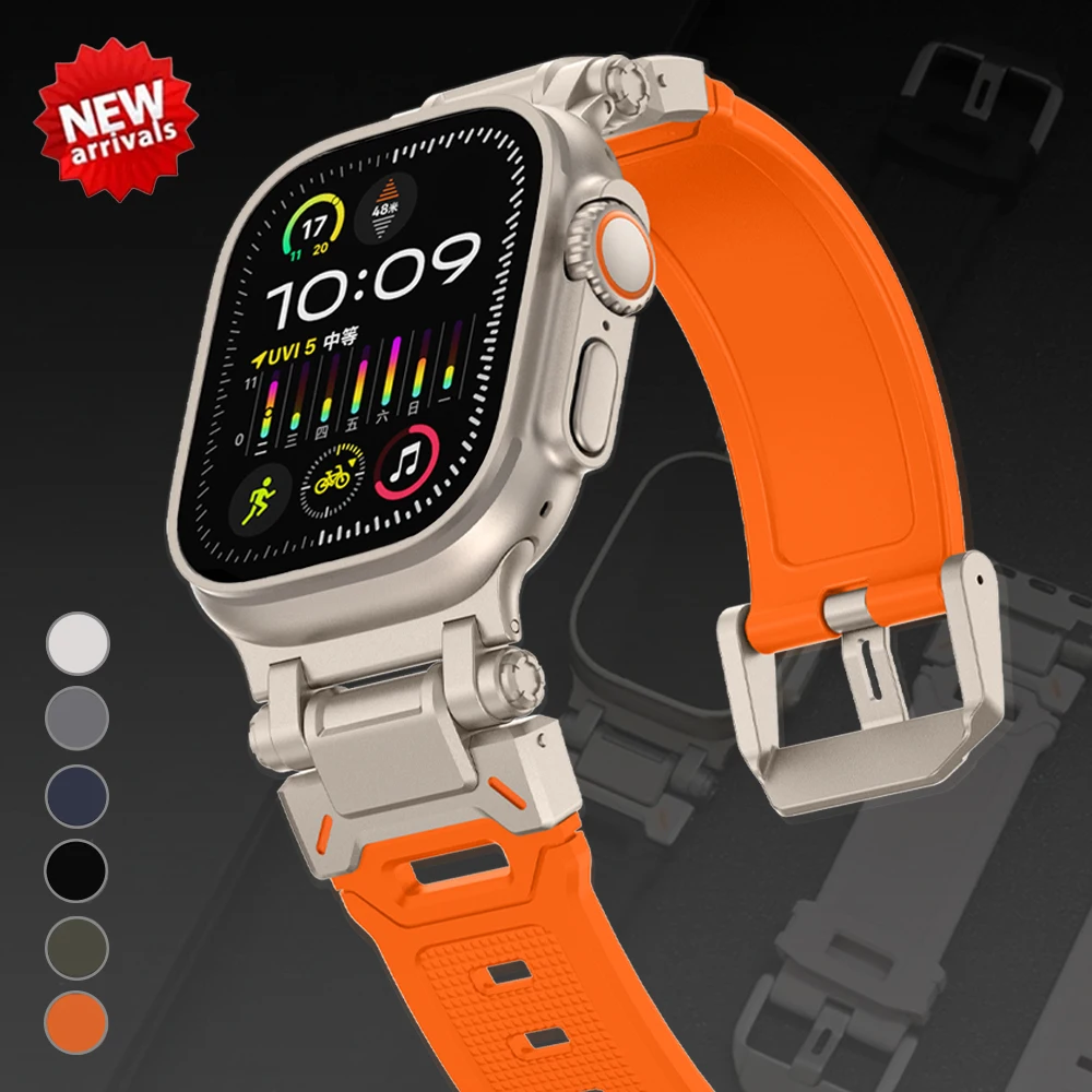 

Ремешок резиновый для Apple Watch Ultra 2 49 мм Series 9 8 7 se 6 5 3 4, силиконовый титановый оранжевый браслет для iWatch 49 мм 45 мм 42 мм 44 мм